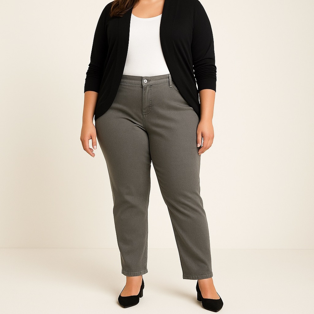 🎄423. Signature Slimming by CJ Banks Pants 24W | Plus Size Gray Stretch Pants ✨